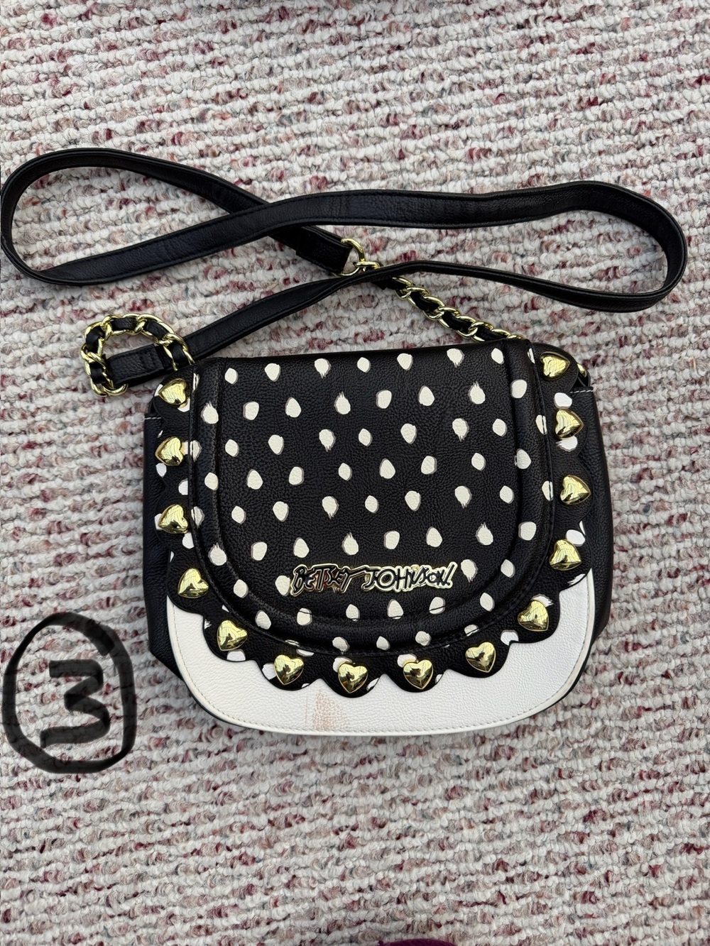 Betsey Johnson Black & White Heart Studded Crossbody